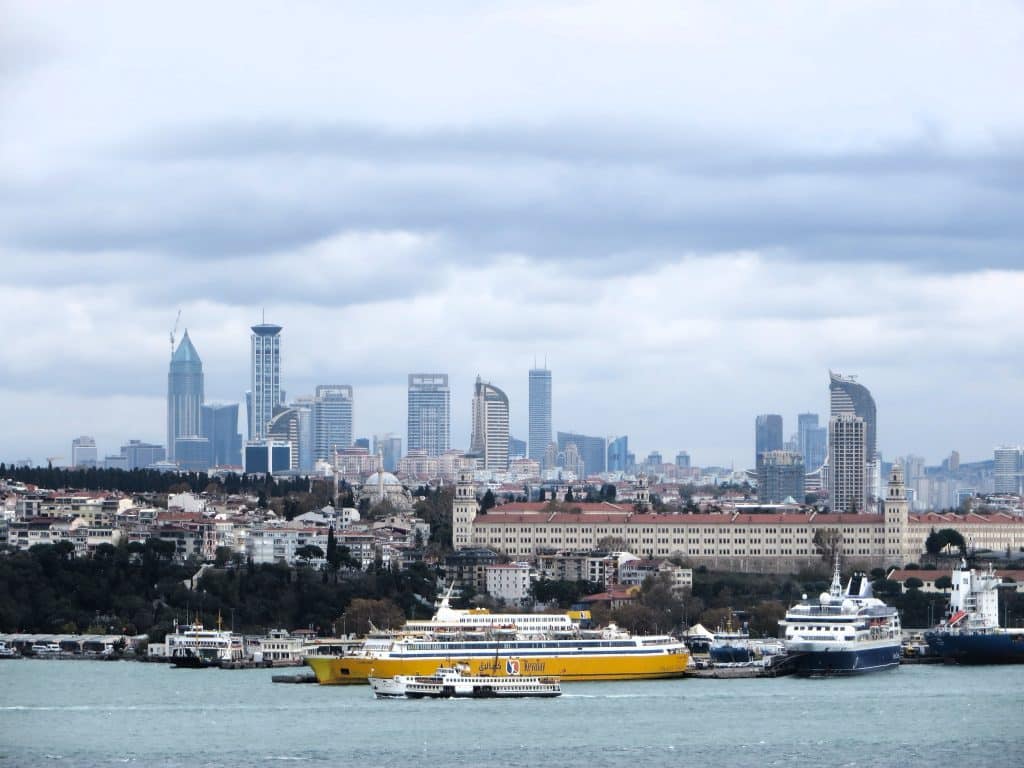 Tour Bosphorus Strait by Public Ferry Skyline and ships